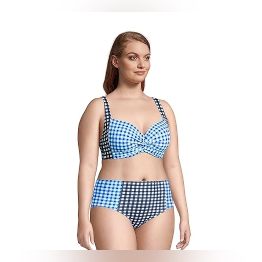 NWT Draper James x Lands' End Blue Gingham Swim Set Size 14 - Picture 2 of 13